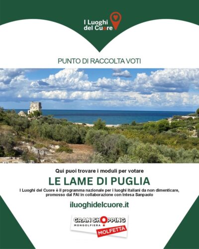 Gran Shopping Molfetta scende in campo per la tutela delle lame pugliesi: parte la raccolta firme per i luoghi del cuore del FAI