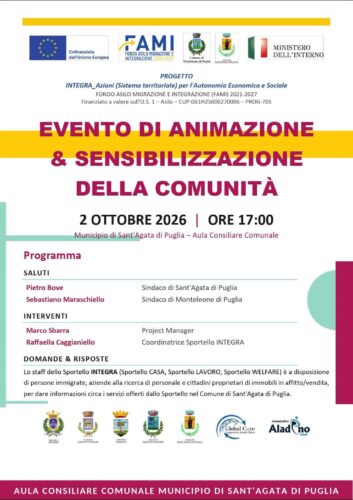 Sant'Agata di Puglia: nasce il nuovo Sportello Integra per l'autonomia di lavoratori e famiglie
