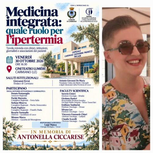 Medicina integrata e ipertermia a Carmiano: un convegno scientifico in memoria di Antonella Ciccarese